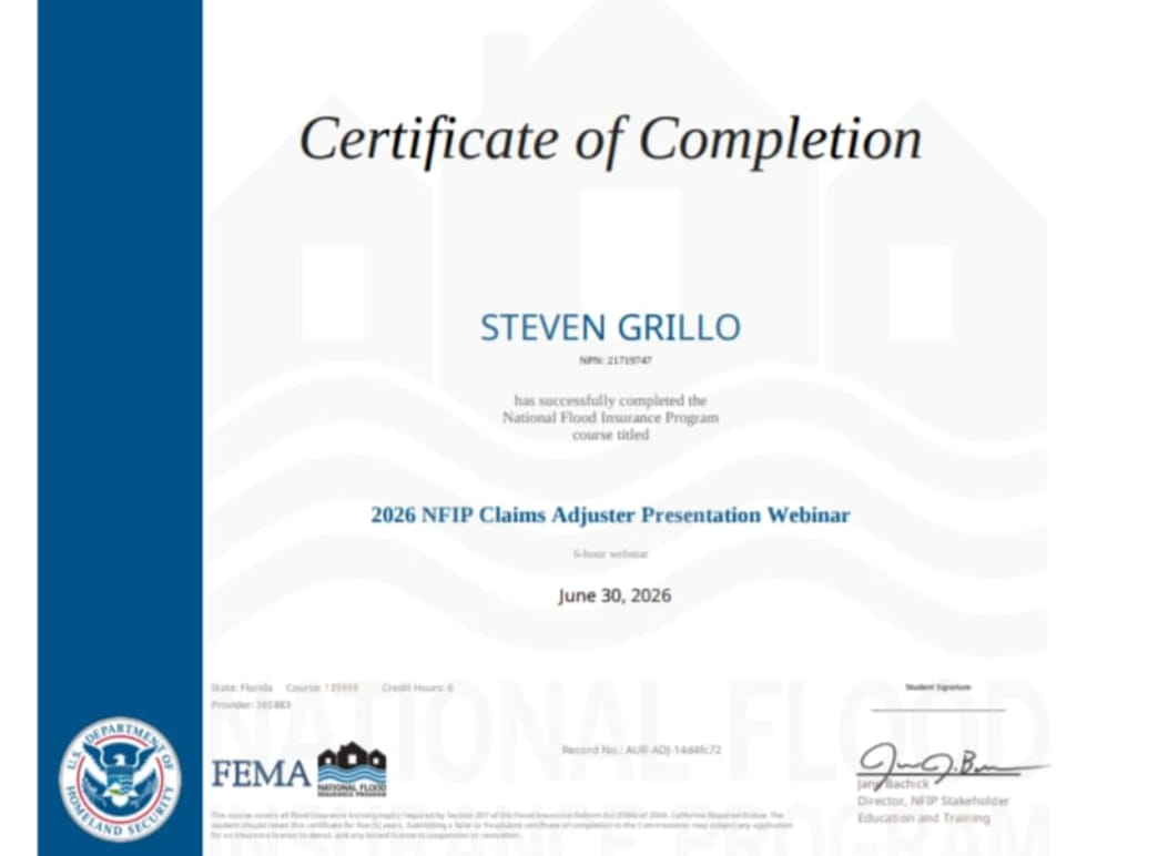 FEMA NFIP Training document for Steven Grillo