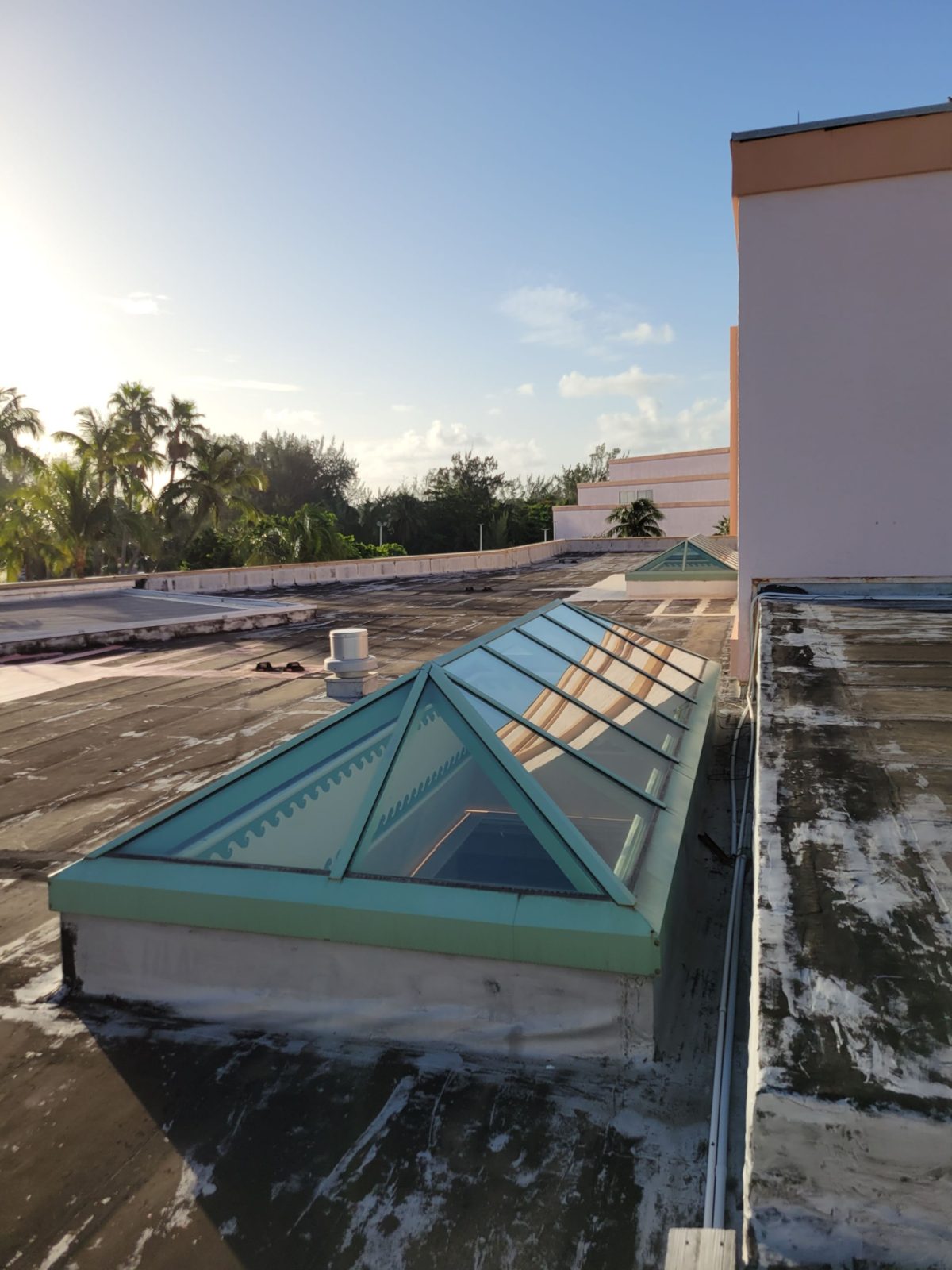Pyramid skylight and roof field conditions, Atlantis Bahamas