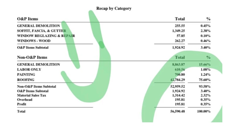 After · Appraisal estimate total, $56,590.48, anonymous document excerpt