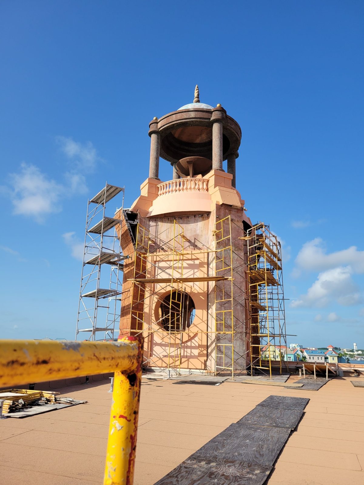 Scaffolded resort tower during structural repairs, Atlantis Bahamas