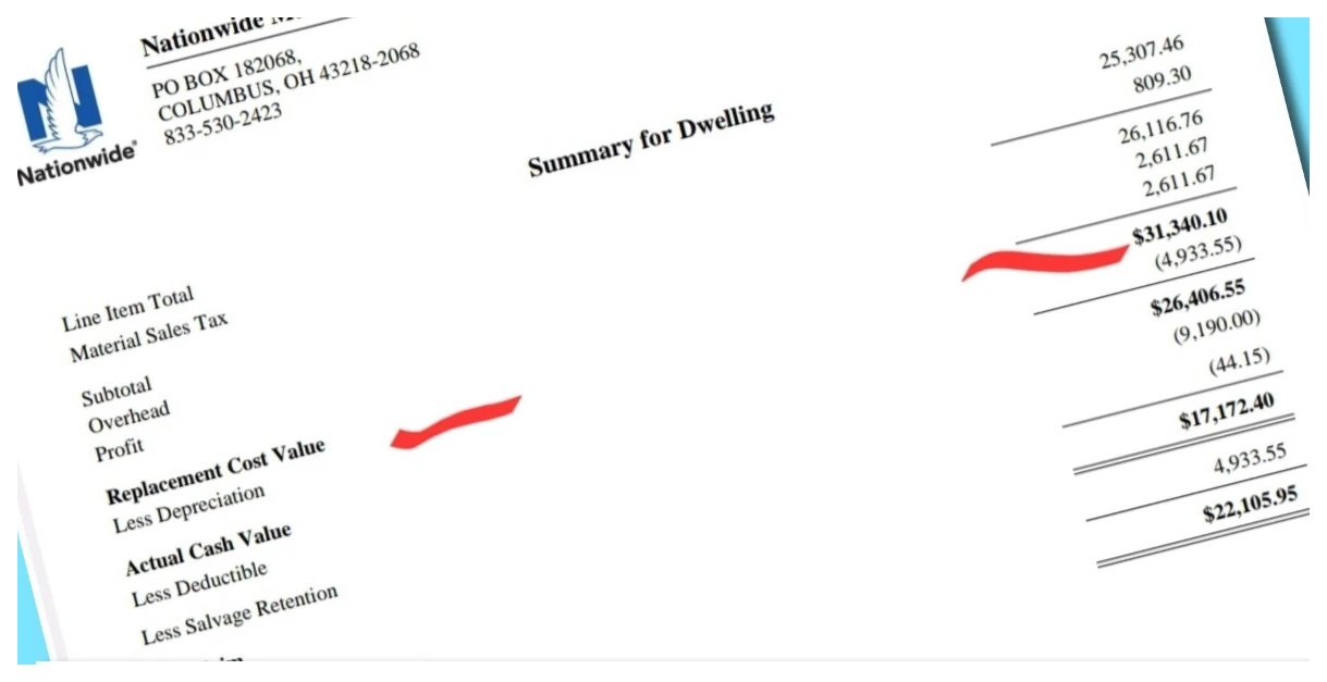After · Nationwide final replacement cost, $31,340.10, anonymous document excerpt